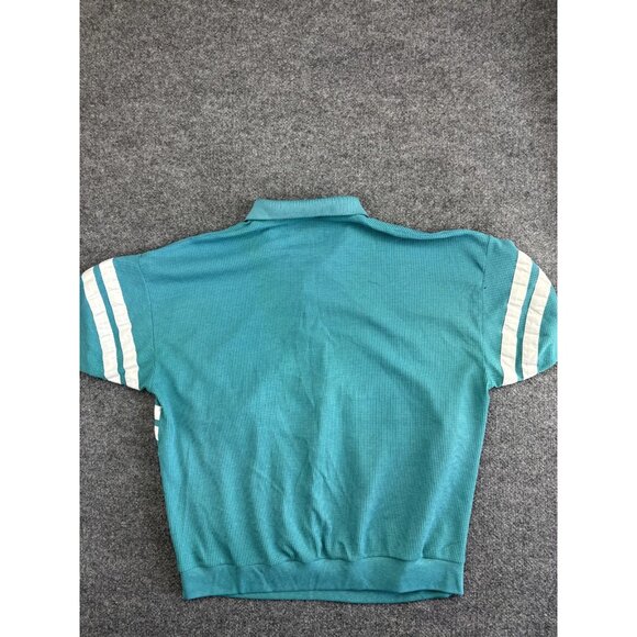 Vintage Huk A-Poo Shirt Mens L Teal White Striped Retro Polo Short Sleeve 80s - Picture 6 of 6